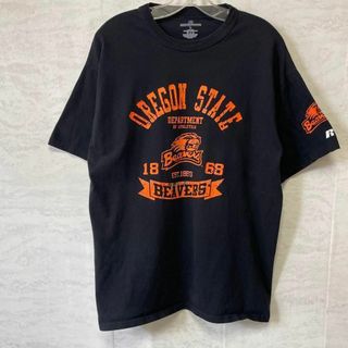 カレッジロゴ　半袖Ｔシャツ　オーバーサイズＬ　黒ブラック　コットンしゃちゅ　古着(Tシャツ/カットソー(半袖/袖なし))