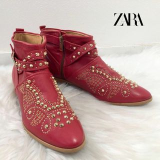 ZARA ザラ　レザー チャッカブーツ　スタッズ(ブーツ)