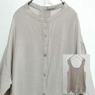 ロングシャツ タンクトップ付き ロングカーディガン 透け感有り(シャツ/ブラウス(長袖/七分))