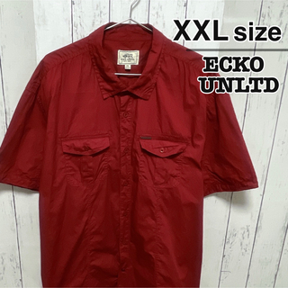 エコーアンリミテッド(ECKO UNLTD)のECKO UNLTD　半袖シャツ　ワークシャツ　XXL　ワインレッド　USA古着(シャツ)