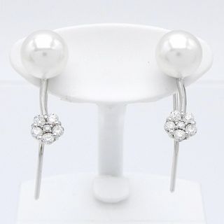 ピアス K18WG ダイヤモンド0.10ct/0.10ct パール フック式(ピアス)