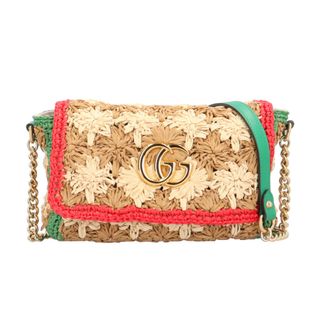 グッチ(Gucci)のグッチ ラフィアチェーンショルダー GGマーモント ショルダーバッグ ラフィア 574433 ブラウン レディース GUCCI  中古(ショルダーバッグ)