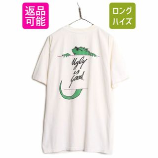 90s 企業 ロゴ 両面 プリント Tシャツ メンズ XL 程 古着 90年代 オールド イグアナ アート イラスト ヘビーウェイト グラフィック 白 白T(Tシャツ/カットソー(半袖/袖なし))