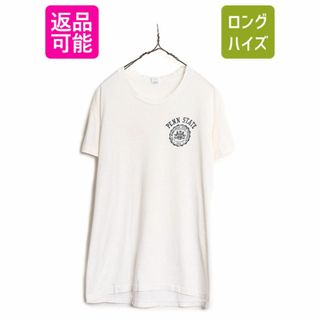 90s USA製 ワンポイント カレッジ プリント 半袖 Tシャツ メンズ L / 古着 90年代 オールド HANES シングルステッチ ヘインズ 白 白Tシャツ(Tシャツ/カットソー(半袖/袖なし))