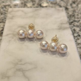 【新品】美貴真珠♡あこや真珠3連ピアス(ピアス)