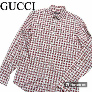 Gucci - GUCCI グッチ クレスト エンブレム 紋章 総柄 シャツ 42 / 16.5