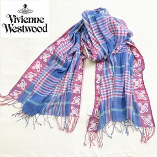 ヴィヴィアンウエストウッド(Vivienne Westwood)のヴィヴィアンウエストウッド/ マドラスチェック 大判ストール オーブ刺繍(ストール/パシュミナ)