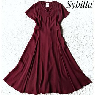 シビラ(Sybilla)の【Sybilla】フレアワンピース М ボルドー Vネック 半袖 春夏(ロングワンピース/マキシワンピース)