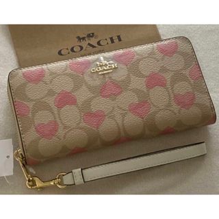 COACH - 新品　COACH コーチ　長財布　シグネチャー　ハート　ピンク