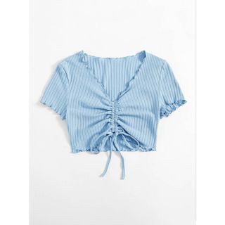 シーイン(SHEIN)のSHEIN Vネック クロップシャツ 腹だし 韓国 y2k(Tシャツ/カットソー(半袖/袖なし))