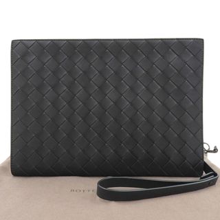 ボッテガヴェネタ(Bottega Veneta)の【本物保証】 布袋付 超美品 ボッテガヴェネタ BOTTEGA VENETA マキシイントレチャート クラッチバッグ セカンドバッグ レザー ブラック(セカンドバッグ/クラッチバッグ)