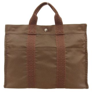 Hermes - 【本物保証】 超美品 エルメス HERMES エールライン トートMM トートバッグ ハンドバッグ ナイロンキャンバス ブラウン