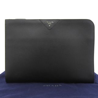 プラダ(PRADA)の【本物保証】 布袋付 新品同様 プラダ PRADA ロゴ セカンドバッグ 2VN003 クラッチバッグ サフィアーノレザー ブラック 黒 シンプル (セカンドバッグ/クラッチバッグ)