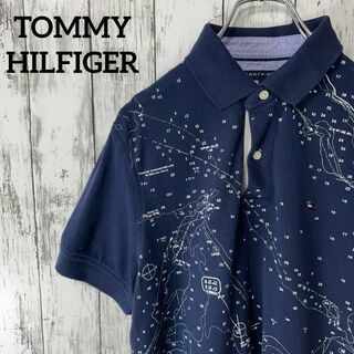 トミーヒルフィガー(TOMMY HILFIGER)のトミーヒルフィガー USA古着 ポロシャツ 半袖 ロゴ刺繍 M 紺 メンズ(ポロシャツ)