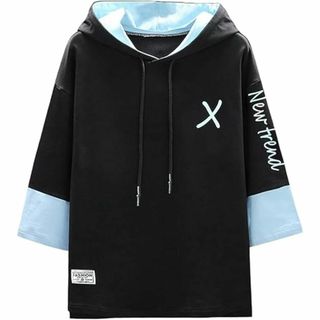 パーカー メンズ 半袖 七分袖 ゆったり カジュアル 3XL(パーカー)