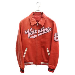 ヴァレンティノ(VALENTINO)のVALENTINO ヴァレンチノ ロゴ パッチ レザーボンバージャケット レッド PV3NA21P4RN(フライトジャケット)