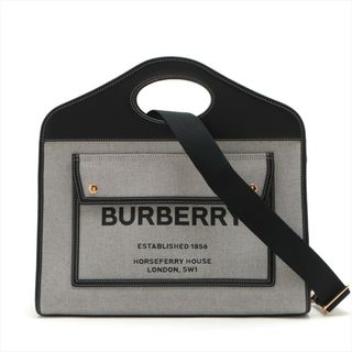 バーバリー(BURBERRY)のバーバリー ミディアム ツートン キャンバス×レザー  ブラック レディー(ハンドバッグ)