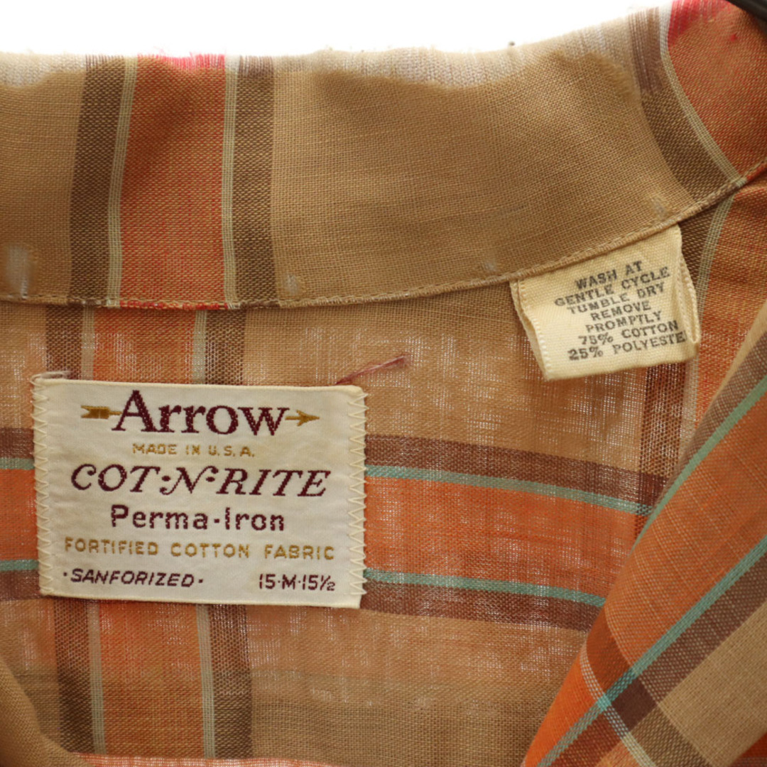 ARROW - アロー 60s USA製 ヴィンテージ 開襟 チェック柄 長袖 ARROW - アロー 60s USA製 ヴィンテージ 開襟 チェック柄 長袖