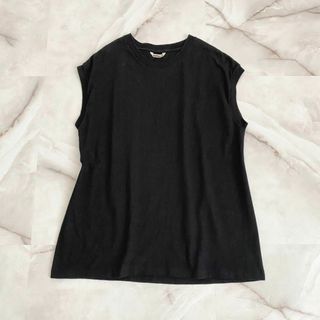 オーラリー(AURALEE)のA13418 オーラリー　ノースリーブカットソー　ブラック　1 チュニック(Tシャツ(半袖/袖なし))