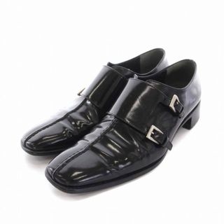 プラダ(PRADA)のプラダ ローファー ダブルモンクストラップ シューズ スクエアトゥ 37.5 黒(ローファー/革靴)