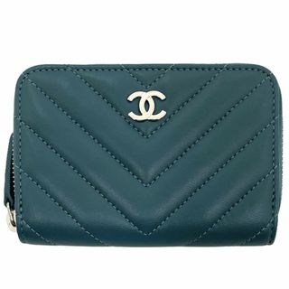 シャネル(CHANEL)のCHANEL シャネル コインケース Vステッチ 小銭入れ 小物 ココマーク ココ A69271 レザー    ブルーグリーン シルバー金具 レディース 美品【中古品】(コインケース)