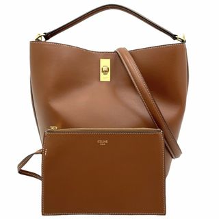 セリーヌ(celine)のCELINE セリーヌ 2WAY バケット16 ハンドバッグ ショルダーバッグ 肩掛け 斜め掛け かばん 鞄 195573CR4.04LU  カーフスキン   ブラウン 茶 ゴールド金具 レディース 美品【中古品】(ショルダーバッグ)