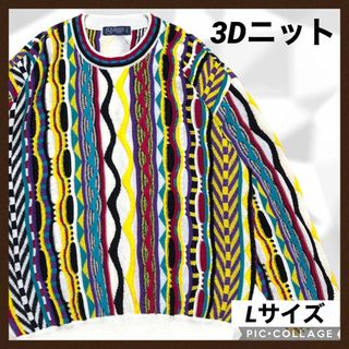 イタリア セーター マルチカラー メンズ 3Dニット 総柄 coogi クージー(ニット/セーター)