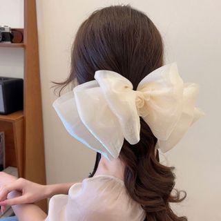 韓国　春　シフォン ホワイト リボン ヘアクリップ 大きめ ボリューム　バレッタ(バレッタ/ヘアクリップ)