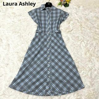 ローラアシュレイ(LAURA ASHLEY)の美品✨ローラアシュレイ ロングワンピース フレア Aライン ベルト チェック F(ロングワンピース/マキシワンピース)