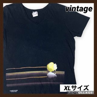 ヴィンテージ(VINTAGE)のカレンローズ 非売品Tシャツ レディースXL 半袖 黒 V首 バラ 薔薇 ばら(Tシャツ(半袖/袖なし))