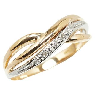 美品 K18YG イエローゴールド Pt900 プラチナ リング 指輪 ダイヤ 0.05ct 【1-0153431】(リング(指輪))