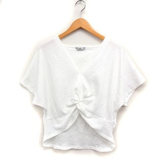 ザラ(ZARA)のザラ ZARA ツイスト ブラウス 半袖 Vネック 無地 シワ加工 M ホワイト(シャツ/ブラウス(半袖/袖なし))