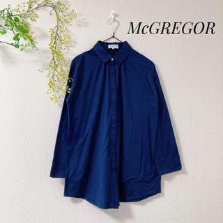 マックレガー(McGREGOR)のMcGREGOR マックレガー シャツ ブラウス ネイビー 綿混 ストライプ M(シャツ/ブラウス(長袖/七分))