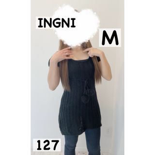 イング(INGNI)の【 INGNI 】イング ニット 半袖 ワンピース サイズ M 着画 写真(ミニワンピース)