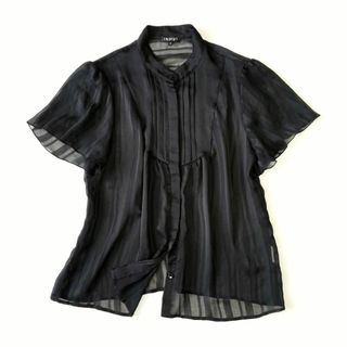 インディヴィ(INDIVI)のインディヴィ　大きいサイズ　42　XL　シースルー　半袖　ブラウス　黒　春夏(シャツ/ブラウス(半袖/袖なし))