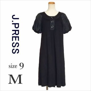 ジェイプレスレディス(J.PRESS LADIES)の〈J.PRESS〉黒サテン切替えカットソー調ワンピース オンワード樫山 9(ひざ丈ワンピース)