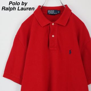 ポロラルフローレン(POLO RALPH LAUREN)の【大人気】ポロバイラルフローレン／ポロシャツ　刺繍ロゴ　鹿の子　レッド　Mサイズ(ポロシャツ)