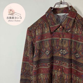 【ヴィンテージ　アートデザイン　レトロボタン　ニット　長袖シャツ　古着】(シャツ/ブラウス(長袖/七分))