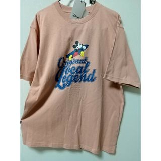 【新品】くすみピンク L ミッキー メンズTシャツ コットン サーフデザイン(Tシャツ/カットソー(半袖/袖なし))