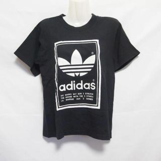 アディダス(adidas)の【中古】 【送料無料】 古着 レディースL adidas/アディダス カジュアル Tシャツ 半袖 トレフォイルロゴ 前後プリント ブラック(Tシャツ(半袖/袖なし))