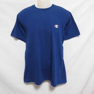 チャンピオン(Champion)の【中古】 【送料無料】 古着 メンズL Champion/チャンピオン ワンポイントTシャツ ロゴ 半袖 カジュアル スポーツMIX ブルー(Tシャツ/カットソー(半袖/袖なし))