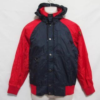 デサント(DESCENTE)の古着 メンズS DESCENTE/デサント ウインドブレーカージャケット パーカー フード収納 薄地 ネイビー/レッド DRA-1180(その他)