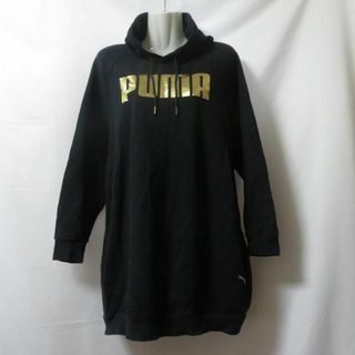 プーマ(PUMA)の【中古】 【送料無料】 古着 レディースL PUMA/プーマ 裏起毛 スウェット ワンピース フード パーカー 胸ロゴ スポーツ カジュアル ブラック 582312-01(トレーナー/スウェット)