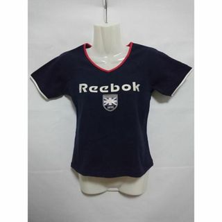 リーボック(Reebok)の【中古】 【送料無料】 古着 レディースM Reebok/リーボック Tシャツ 半袖 カジュアル ジム トレーニング 丈短め ネイビー(Tシャツ(半袖/袖なし))