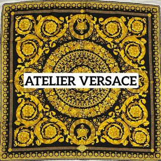 ヴェルサーチ(VERSACE)の★ATELIER VERSACE★スカーフ 大判 花 王冠 アラベスク ブラック(バンダナ/スカーフ)