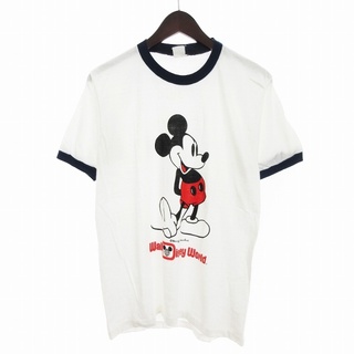 ディズニー(Disney)のディズニー 80s ヴィンテージ ミッキー リンガーTシャツ 白 ネイビー L(Tシャツ/カットソー(半袖/袖なし))