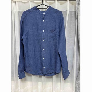 ムジルシリョウヒン(MUJI (無印良品))の無印良品　リネン洗いざらしスタンドカラー長袖シャツ　ブルー　Lサイズ(シャツ)