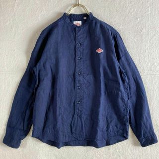 ダントン(DANTON)の【良品】DANTON バンドカラー リネンシャツ 長袖 刺繍 洗える 紺(シャツ/ブラウス(長袖/七分))