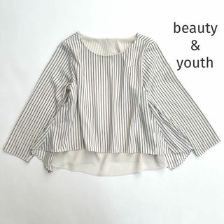 ビューティアンドユースユナイテッドアローズ(BEAUTY&YOUTH UNITED ARROWS)の美品♡ビューティーアンドユース＊バックオープンストライプブラウス　とろみ　七分袖(シャツ/ブラウス(長袖/七分))