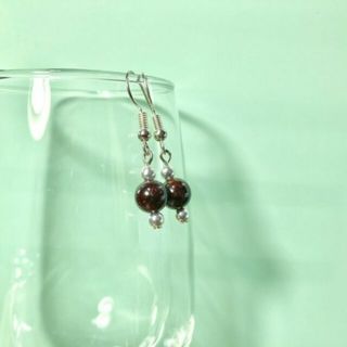 ガーネット  一粒フックピアス 8mm　SIL イヤリング　樹脂ピアス　天然石(ピアス)